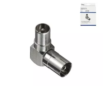 Adaptador angular coaxial DINIC 90°, caixa metálica ficha coaxial para acoplamento coaxial